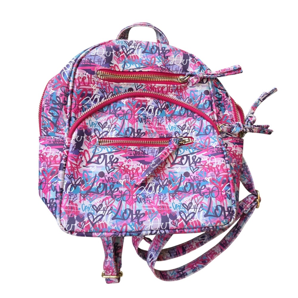 Under One Sky Graffiti Love Mini Backpack Pink Purple Street Art Heart Bag D1